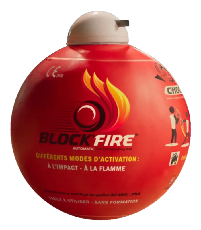 Boule extinctrice Block'Fire avec sa tête d'activation Choc and Start