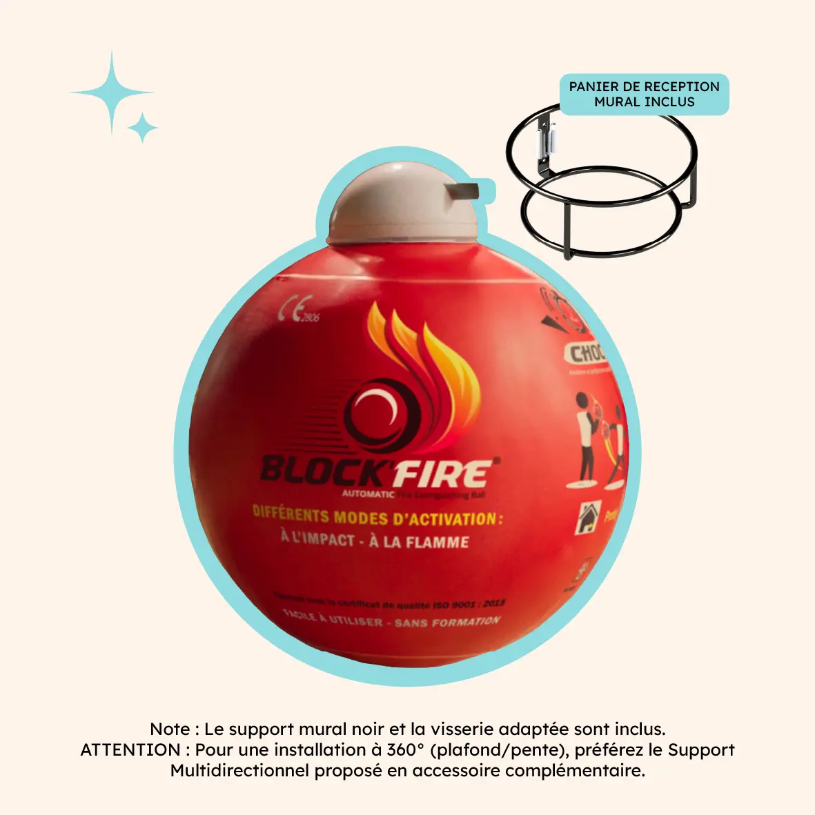 Boule Block’Fire® et son panier de réception mural