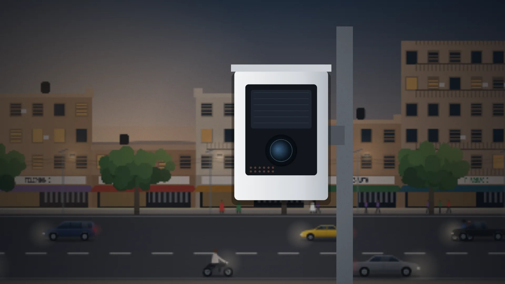 Radar de vitesse sur un mât au bord d’une avenue