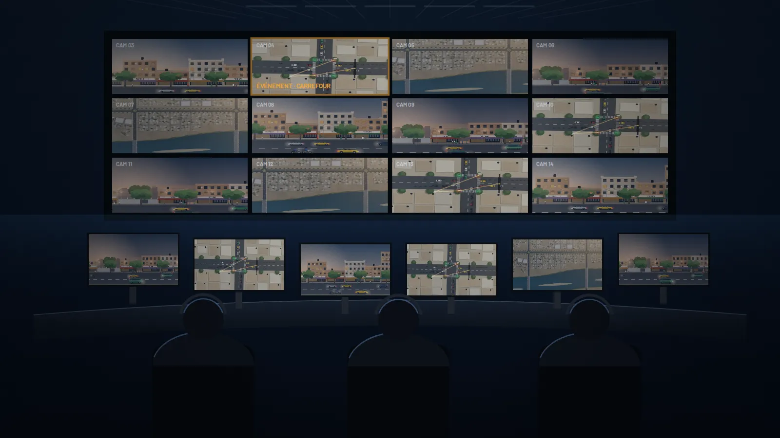 Salle de supervision avec mur d’images